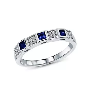 Серебряное кольцо с сапфирами и фианитами