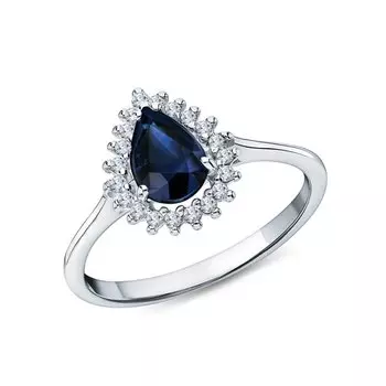 Серебряное кольцо с сапфиром и фианитами
