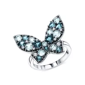 Серебряное кольцо с топазами и фианитами