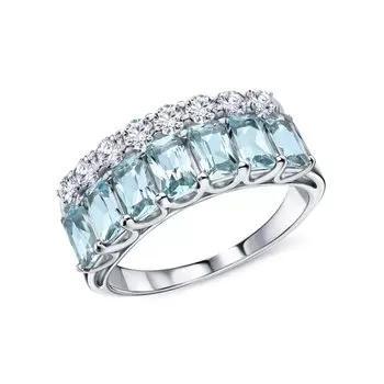 Серебряное кольцо с топазами природными и фианитами