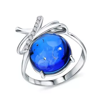 Серебряное кольцо с ювелирным стеклом и янтарями природными