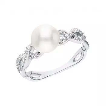 Серебряное кольцо с жемчугом и фианитами