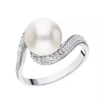 Серебряное кольцо с жемчугом и фианитами