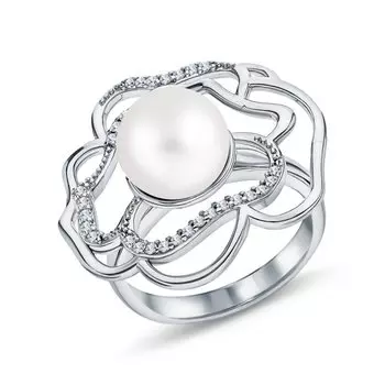 Серебряное кольцо с жемчугом и фианитами