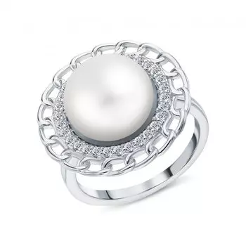 Серебряное кольцо с жемчугом и фианитами