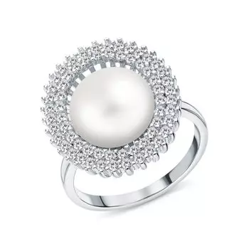 Серебряное кольцо с жемчугом и фианитами