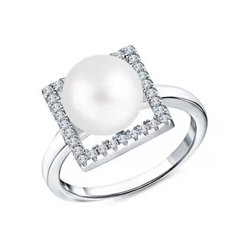 Серебряное кольцо с жемчугом и фианитами