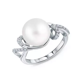 Серебряное кольцо с жемчугом и фианитами