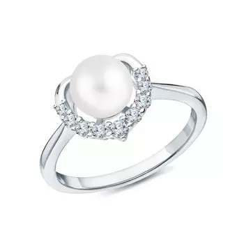Серебряное кольцо с жемчугом и фианитами