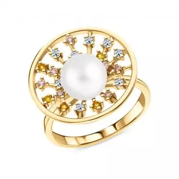 Серебряное кольцо с жемчугом и фианитами