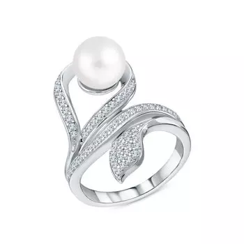 Серебряное кольцо с жемчугом и фианитами