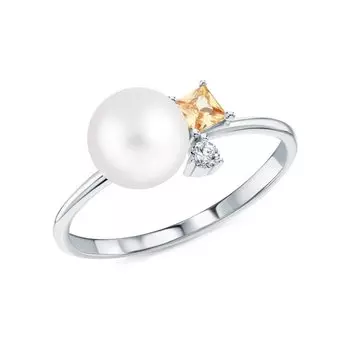 Серебряное кольцо с жемчугом и фианитами