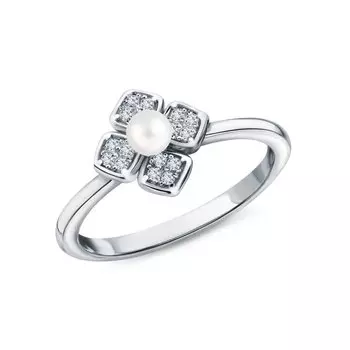 Серебряное кольцо с жемчугом и фианитами