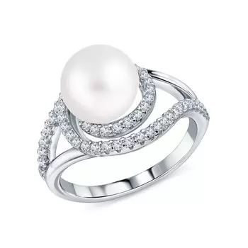 Серебряное кольцо с жемчугом и фианитами