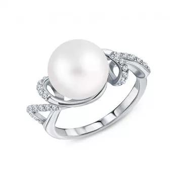 Серебряное кольцо с жемчугом и фианитами