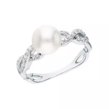 Серебряное кольцо с жемчугом и фианитами