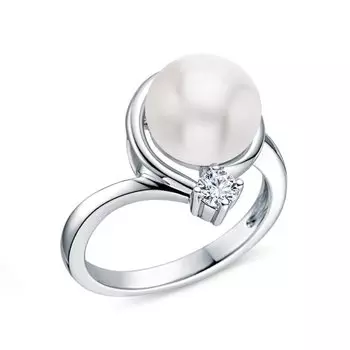 Серебряное кольцо с жемчугом и фианитами
