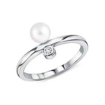 Серебряное кольцо с жемчугом и фианитами