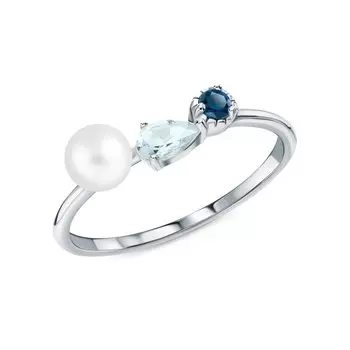 Серебряное кольцо с жемчугом и топазами