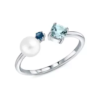 Серебряное кольцо с жемчугом и топазами