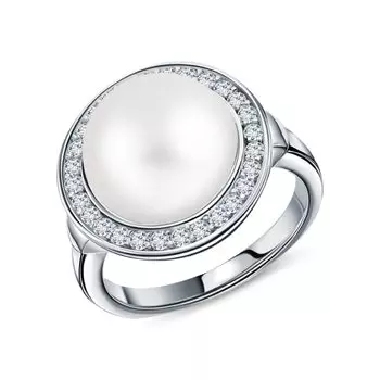 Серебряное кольцо с жемчугом природным и фианитами
