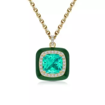 Серебряное шейное украшение с эмалью, фианитами и алпанитом