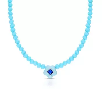 Серебряное шейное украшение с эмалью, фианитами и алпанитом