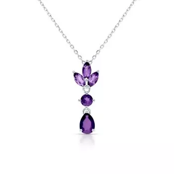Серебряное шейное украшение с аметистами природными
