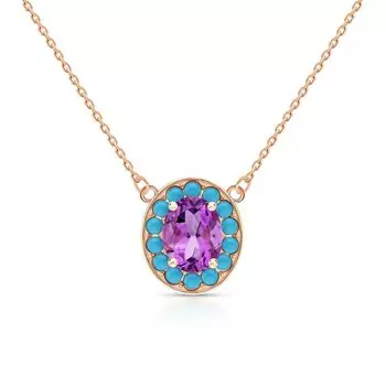 Серебряное шейное украшение с аметистом природным и бирюзой синтетической