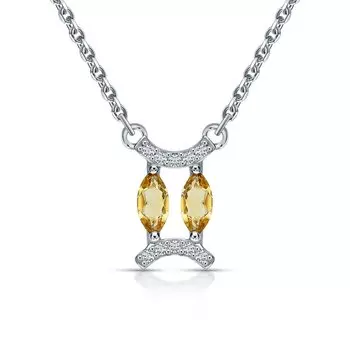 Серебряное шейное украшение с цитринами и фианитами "Близнецы"