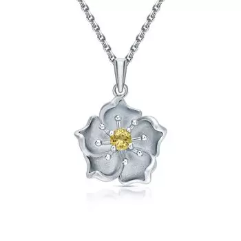 Серебряное шейное украшение с цитрином природным и фианитами