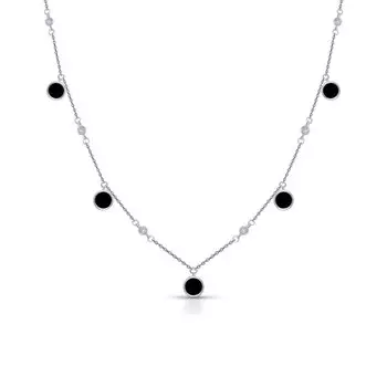 Серебряное шейное украшение с фианитами и агатами природными