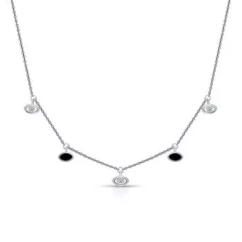 Серебряное шейное украшение с фианитами и агатами природными