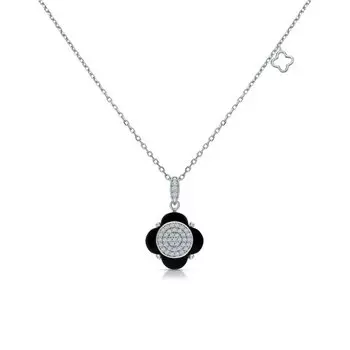 Серебряное шейное украшение с фианитами и агатами природными