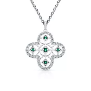 Серебряное шейное украшение с фианитами и агатами природными