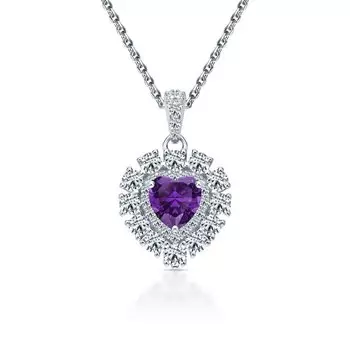 Серебряное шейное украшение с фианитами и аметистами природными