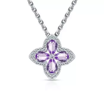 Серебряное шейное украшение с фианитами и аметистами природными