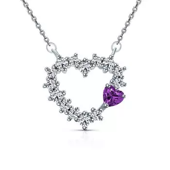 Серебряное шейное украшение с фианитами и аметистами природными