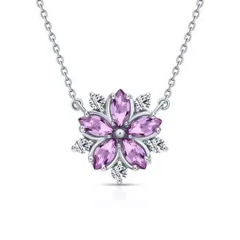 Серебряное шейное украшение с фианитами и аметистами природными