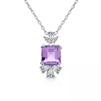 Серебряное шейное украшение с фианитами и аметистами природными
