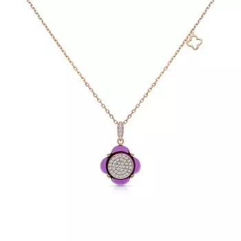 Серебряное шейное украшение с фианитами и аметистами природными