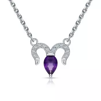 Серебряное шейное украшение с фианитами и аметистом "Овен"