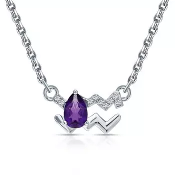 Серебряное шейное украшение с фианитами и аметистом "Водолей"