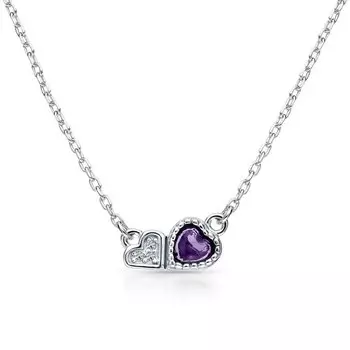 Серебряное шейное украшение с фианитами и аметистом