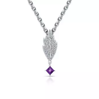 Серебряное шейное украшение с фианитами и аметистом