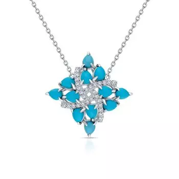 Серебряное шейное украшение с фианитами и бирюзой синтетической