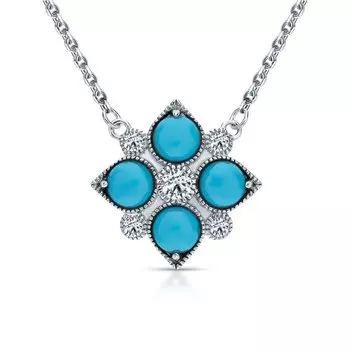 Серебряное шейное украшение с фианитами и бирюзой