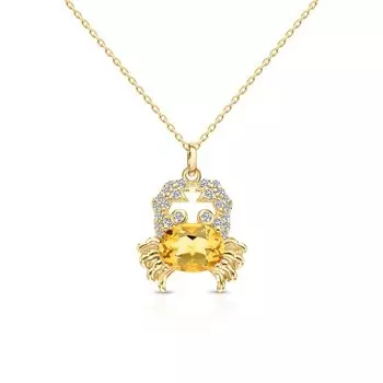 Серебряное шейное украшение с фианитами и цитринами природными