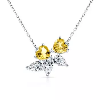 Серебряное шейное украшение с фианитами и цитринами природными