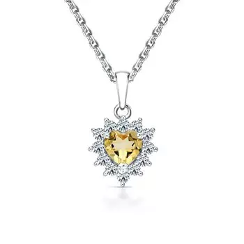 Серебряное шейное украшение с фианитами и цитринами природными